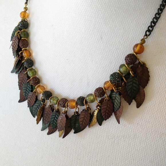 Vintage 90s Mixed Media Necklace Handmade Jewelry Upcycled Retro Cottagecore - Picture 2 of 14